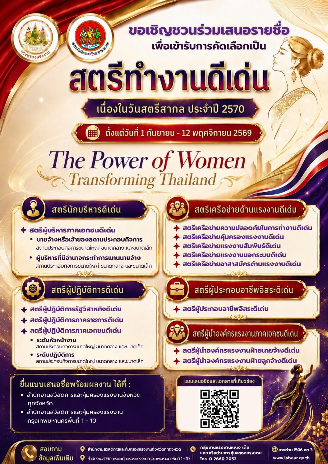 ขอเชิญส่งผลงาน/เสนอชื่อ "สตรีทำงานดีเด่น" ประจำปี 2570